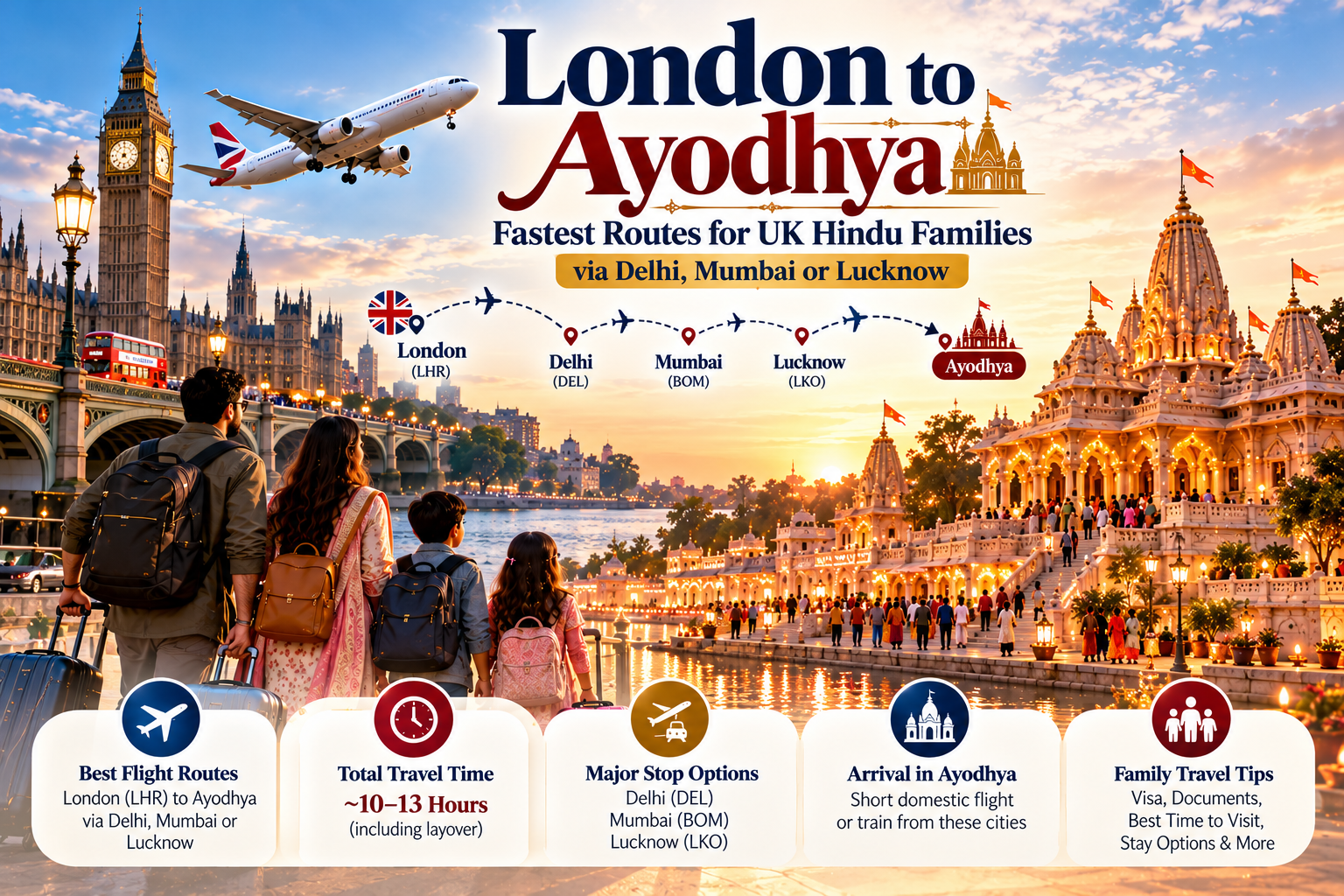 London to Ayodhya: Fastest Routes for UK Hindu Families via Delhi, Mumbai or Lucknow