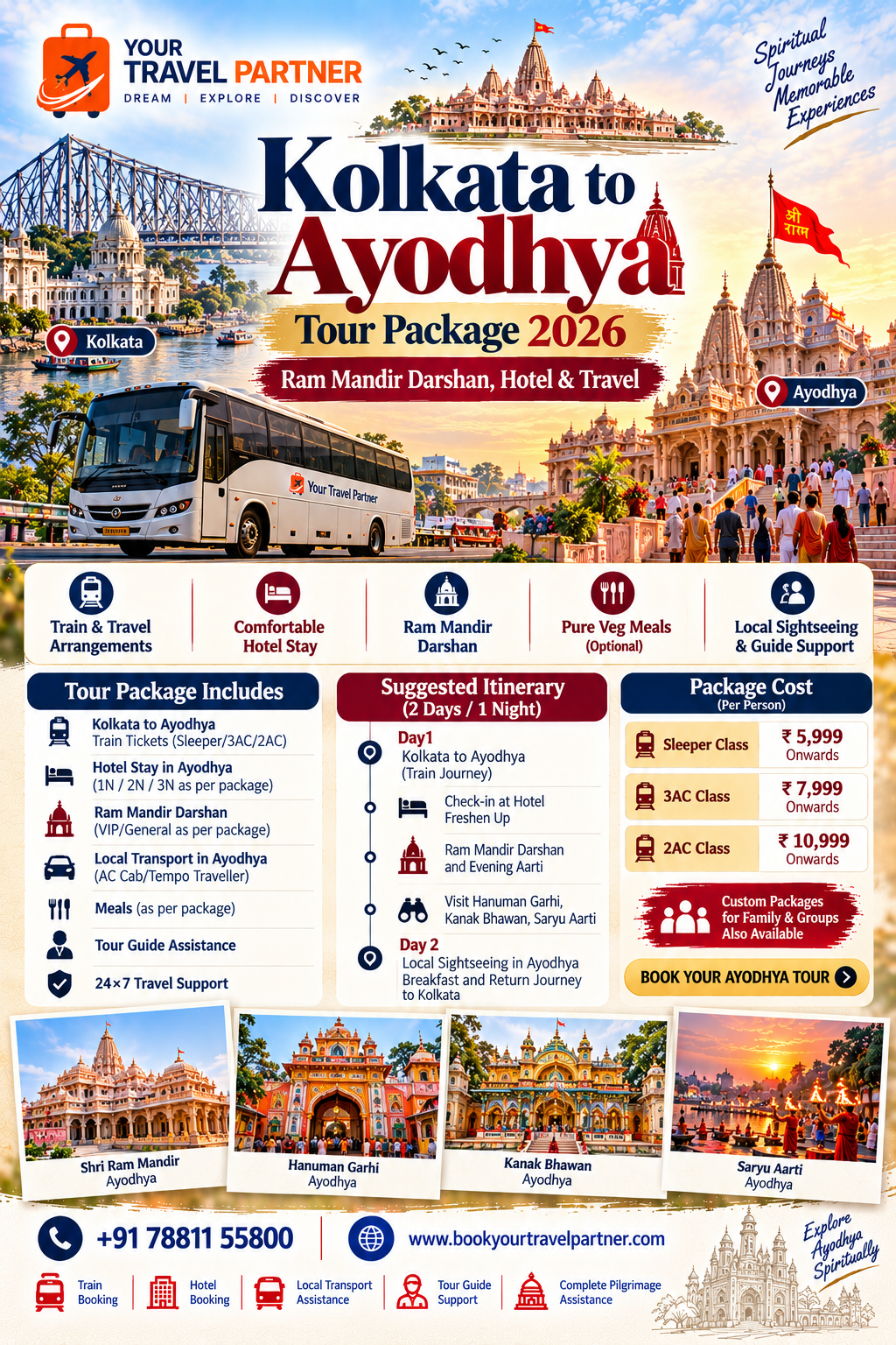 Kolkata to Ayodhya Tour Package 2026 – Ram Mandir Darshan, Hotel & Travel