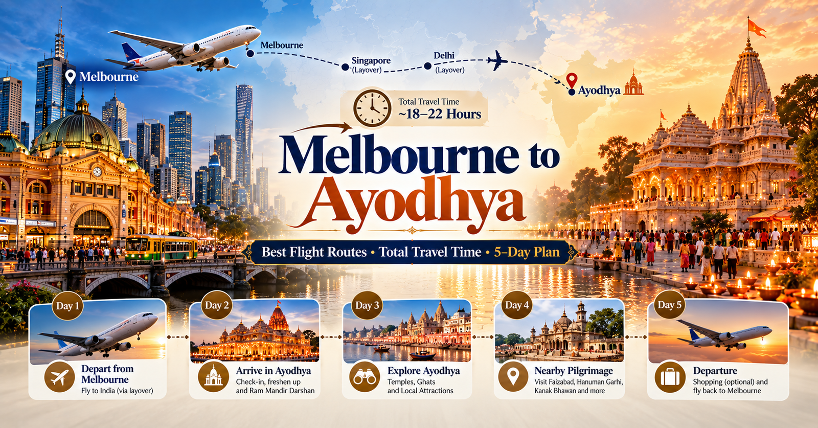 Melbourne to Ayodhya: Best Flight Routes, Total Travel Time and a 5-Day Plan
