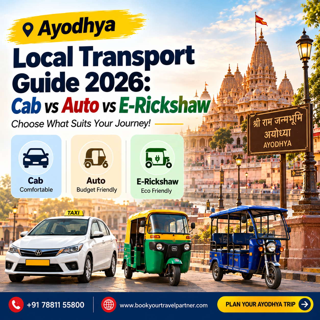 Ayodhya Local Transport Guide 2026: Cab vs Auto vs E-Rickshaw