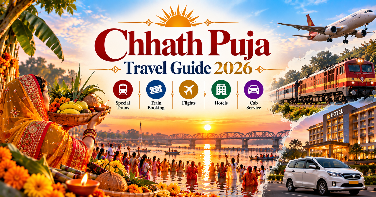 Chhath Puja Travel Guide 2026: Special Trains, Train Booking, Flights, Hotels & Cab Service